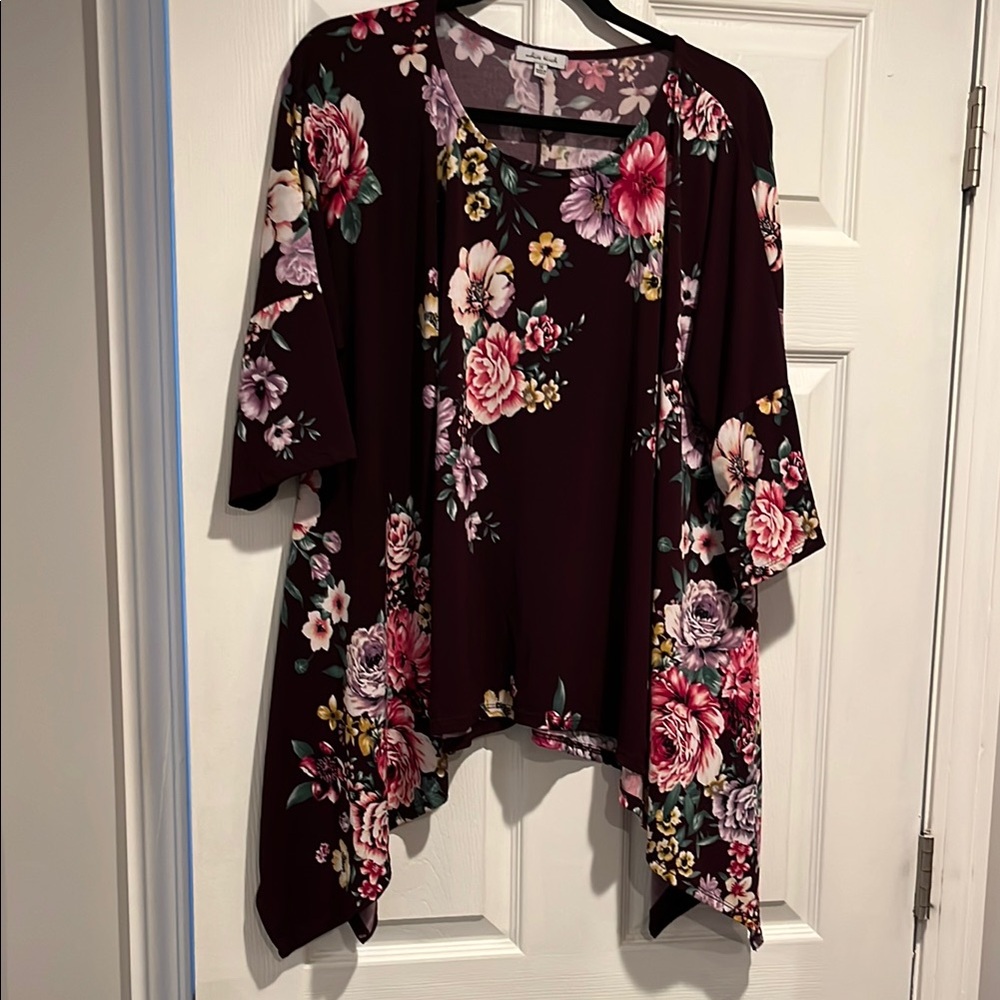 White Birch Floral Tunic - Burgundy and Pink